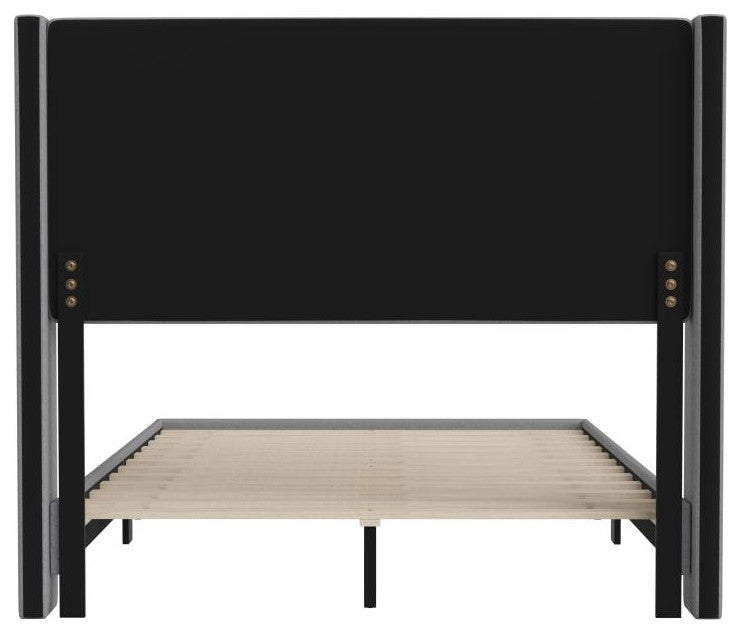 Hollis Upholstered Platform Bed with Wingback Headboard w/Mattress Foundation, Gray, Full