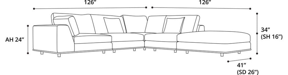 Perry Sectional 1 Arm Corner Open Sofa, Chalk Fabric