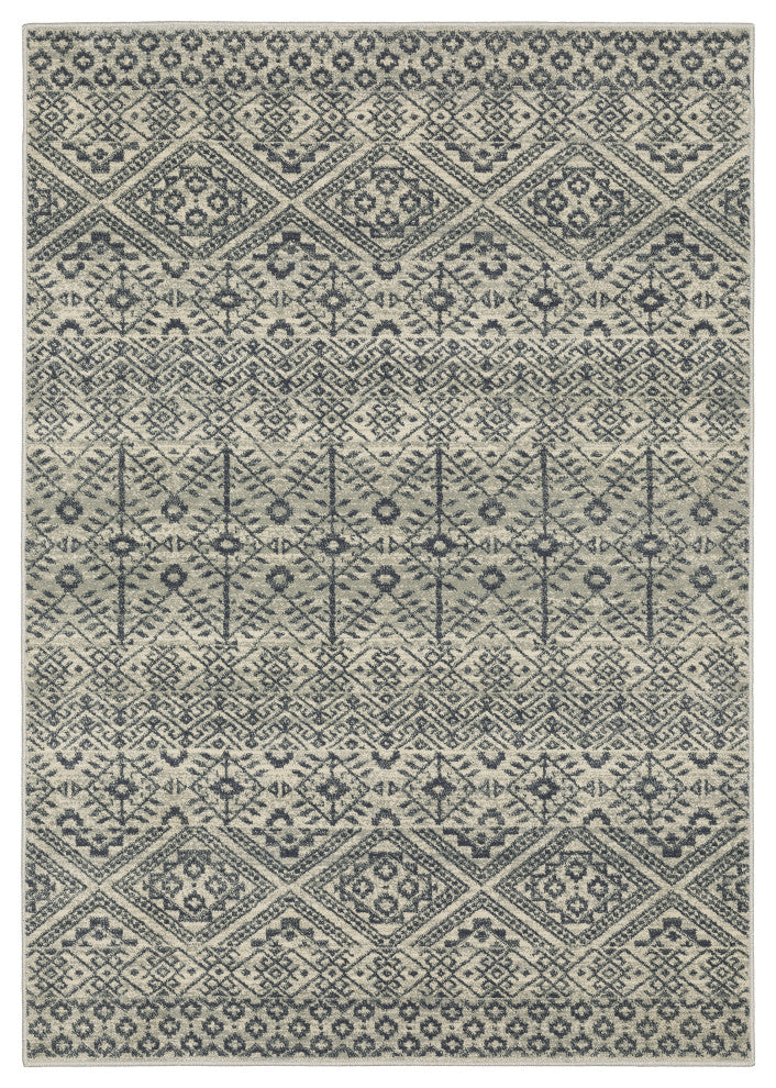 Bastian Tribal Geometric Blue/ Beige Indoor Area Rug, Blue, 7'10"x10'