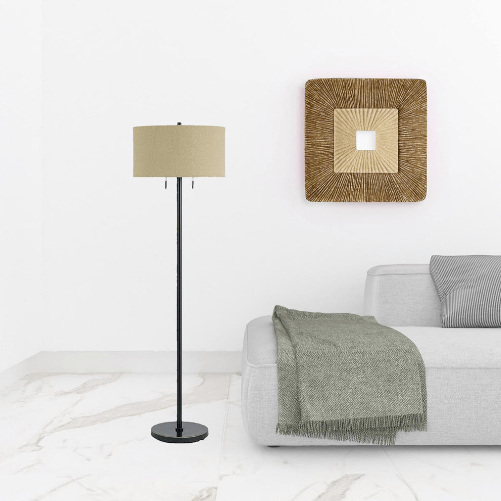 59" Bronze Two Light Traditional Shaped Floor Lamp With Brown Rectangular Shade