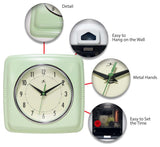 Square Retro 9.25 in Light Green Wall Clock