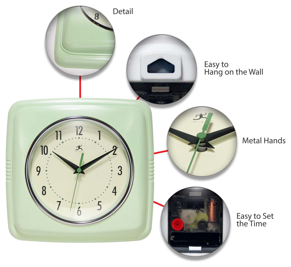 Square Retro 9.25 in Light Green Wall Clock