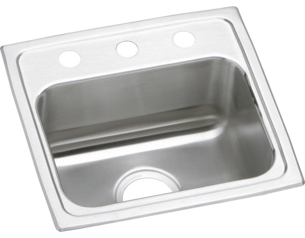 Elkay LRAD171655 Lustertone 17" Drop In Single Basin Stainless - 3 Faucet Holes