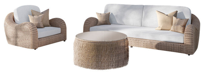 Katalina 3-Piece Patio Poly Hyacinth Conversation Set With White Cushions