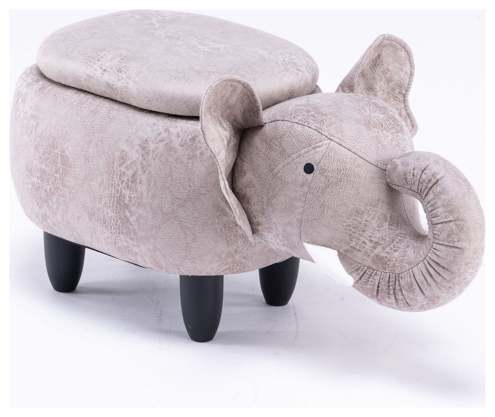 Gray Elephant Shaped Storage Ottoman