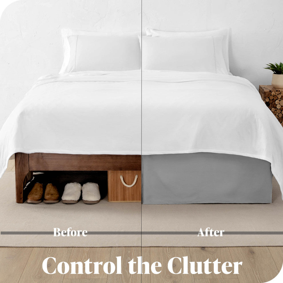 Bare Home Microfiber Bed Skirt , 15" Drop Length, Light Gray, Twin