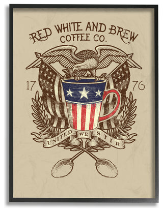 Red White and Brew Coffee Co Framed Giclee Texturized Art, 16x20