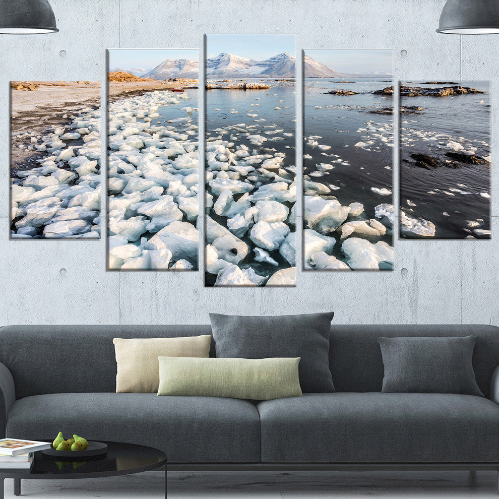 Sunny Morning in Arctic Spitsbergen, Landscape Canvas Art, 60"x32", 5 Panels