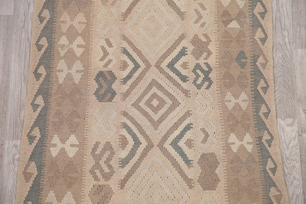 Kilim Flat-Woven Wool Oriental Traditional Turkish Area Rug, Beige, 6'6"X3'9"