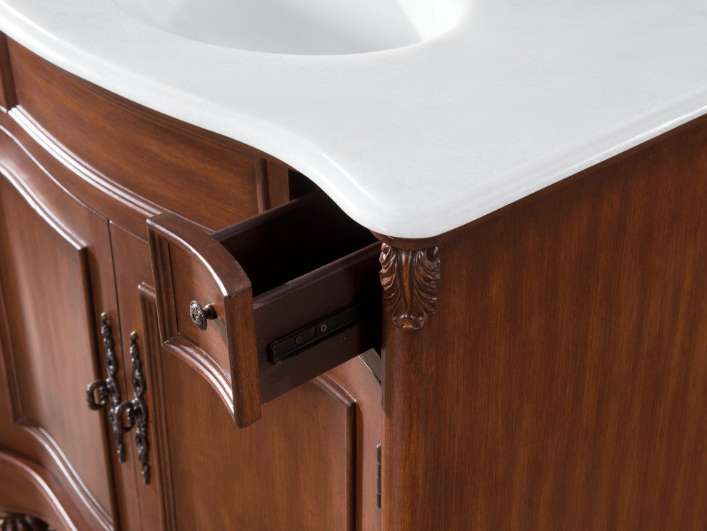 48" Single Bathroom Vanity, Teak Color With ivory white engineered marble, 36