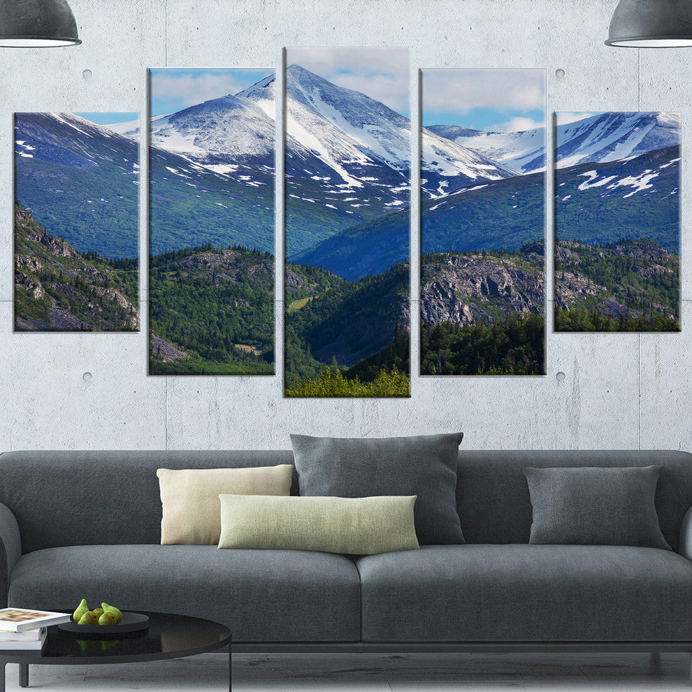 Frosty Mountains on Alaska, Landscape Canvas Art Print, 60"x32", 5 Panels