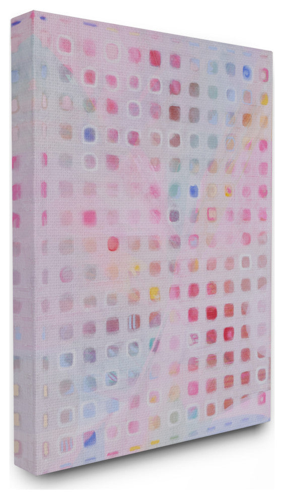 Square Pattern Abstract Pink Red Painting, 16"x20", Canvas Art