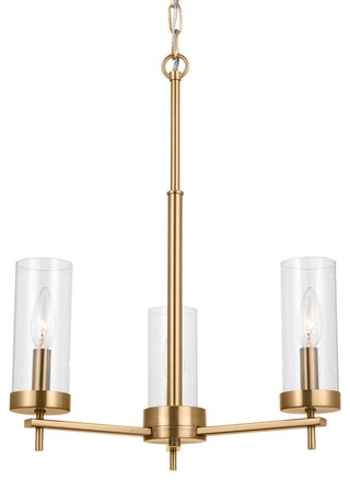 Zire Three Light Chandelier, Satin Brass