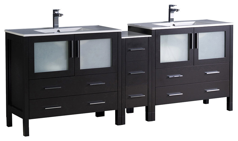 Torino 83"-84" Double Bathroom Cabinet, Espresso, With Top and Integrated Sinks