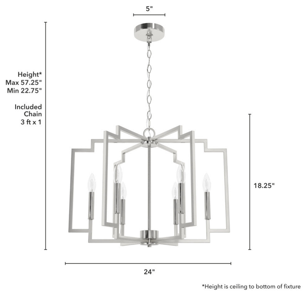 24" Zoanne Brushed Nickel 6-Light Chandelier