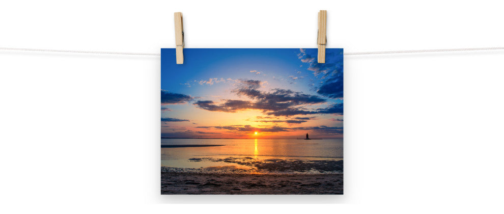 Sunset at Breakwater Lighthouse Coastal Landscape Unframed Wall Art Print, 8" X 10"