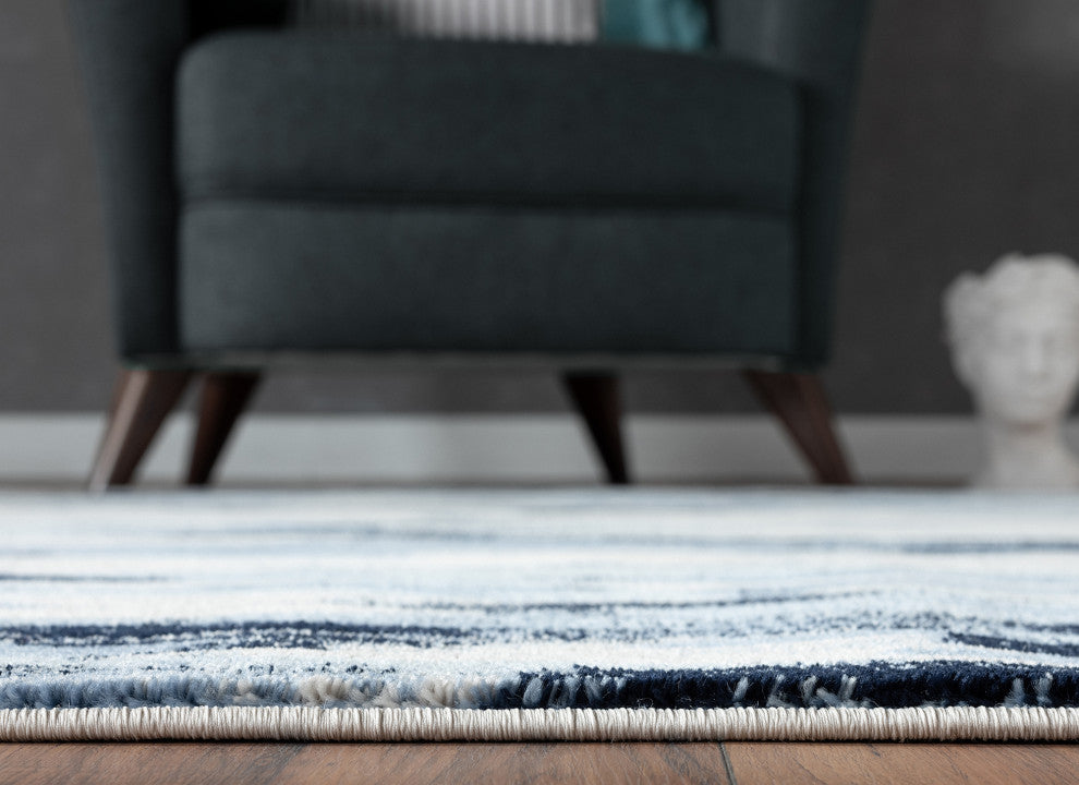 Abani Porto PRT140B Contemporary Blue and Beige Abstract Area Rug