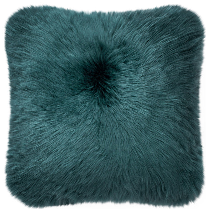 Modern Sheepskin Double-Sided Pillow, Atlantic Deep, 18"x18"