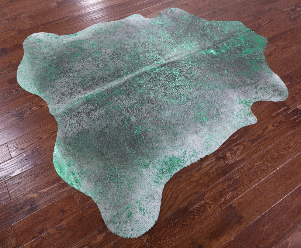 Green Metallic Cowhide Rug 6' 9" X 6' 8" C2166
