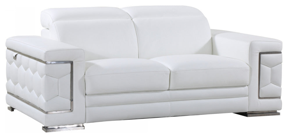 71" Sturdy White Leather Loveseat