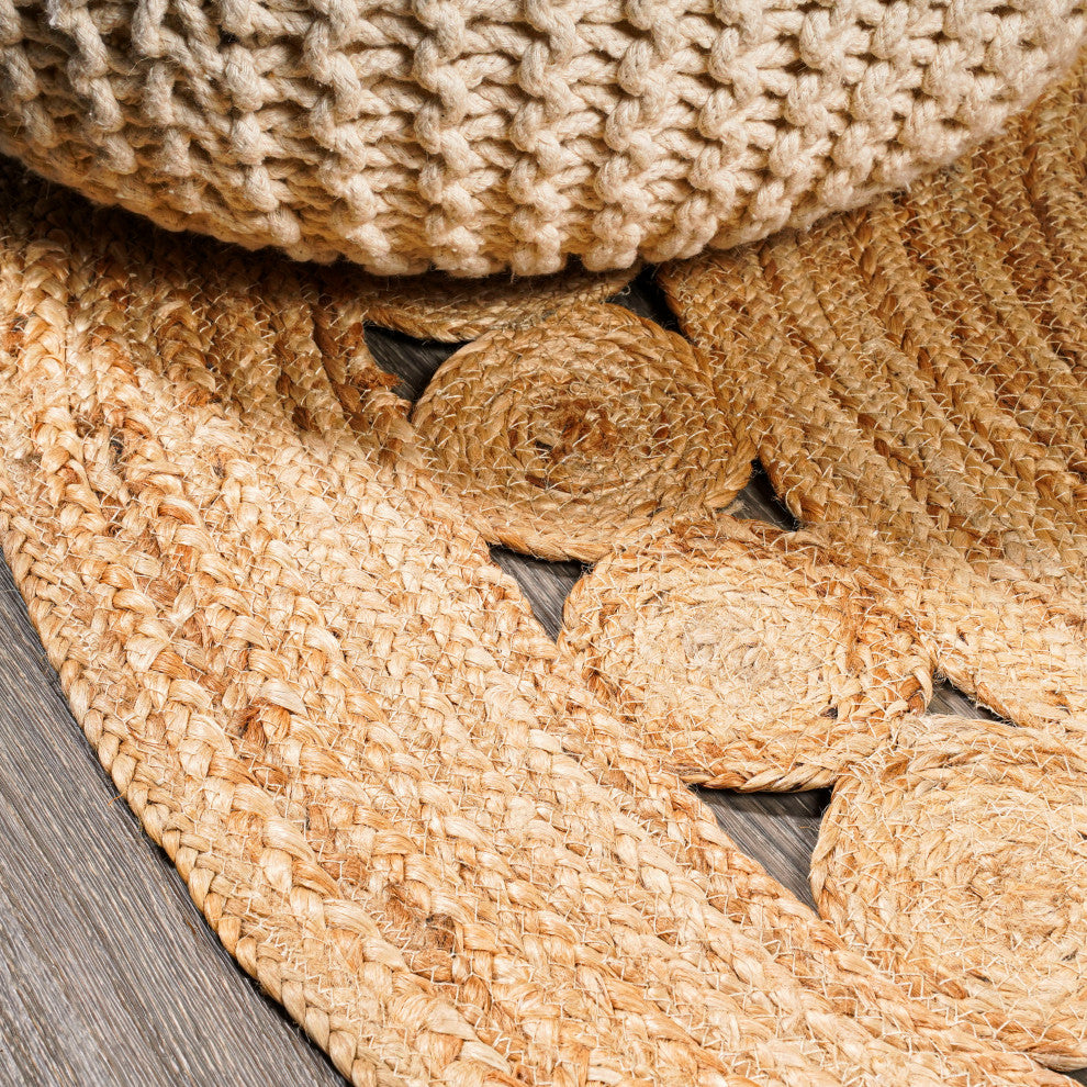 Dahlia Round Natural Jute Boho Circle Round Area Rug, Natural, 4' Round