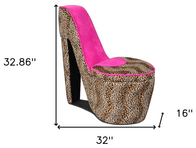 32" Brown Faux Suede Animal Print Side Chair