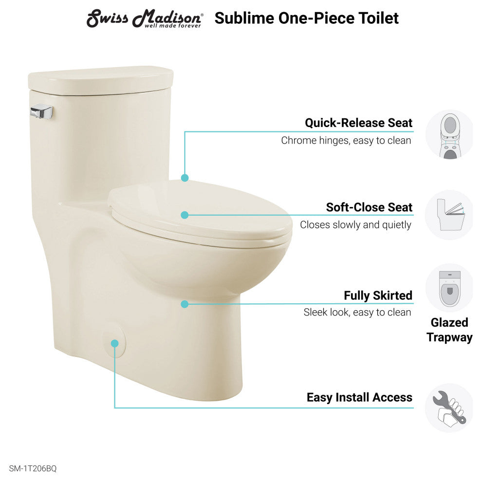 Sublime One Piece Elongated Toilet, Bisque, Single Flush