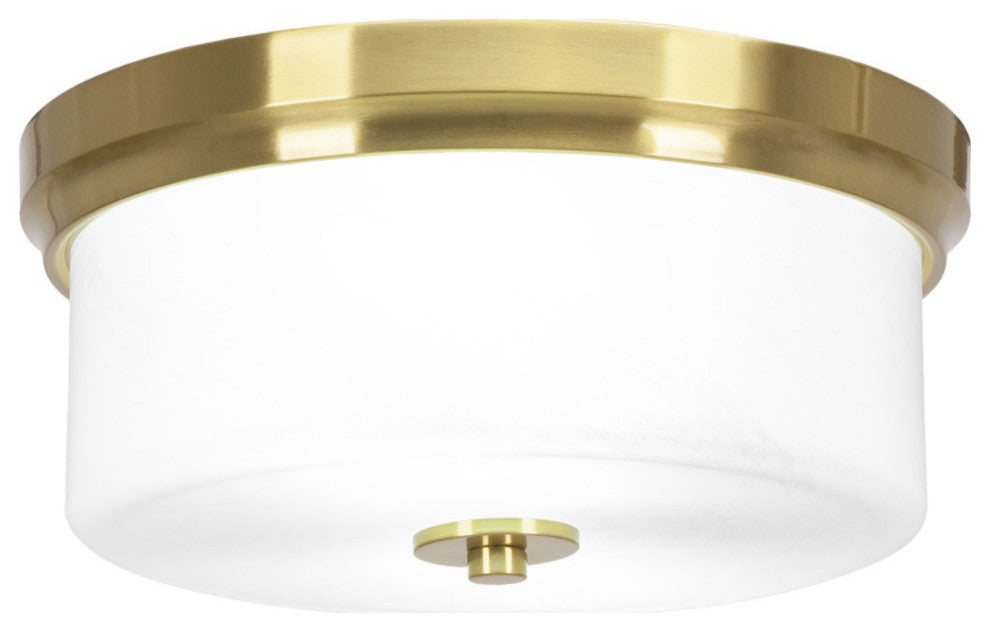 12" 2-Light Flush Mount Light, New Age Brass, White Marble Glass