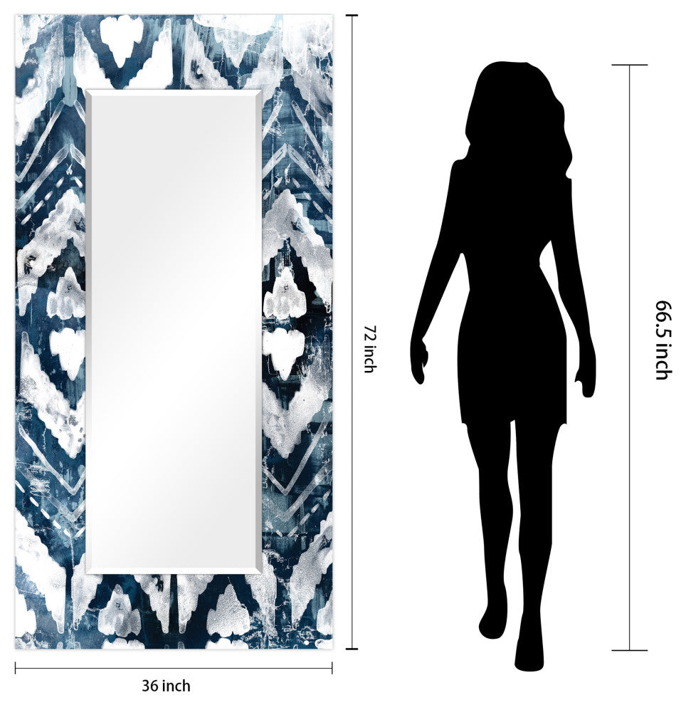 Abstract Rectangular Beveled Mirror on Free Floating Printed Tempered Art Glass