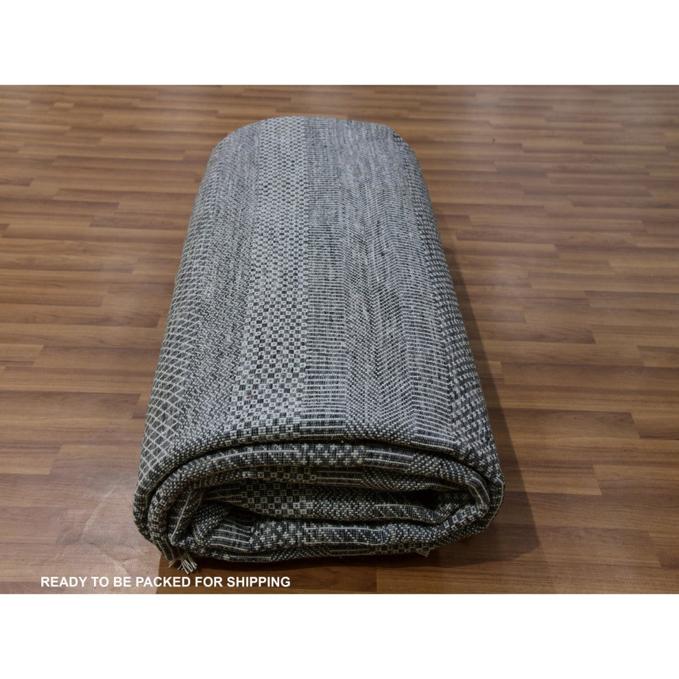 Dim Gray Hand Knotted Modern Grass Design Undyed Wool Oriental Rug 8'11"x12'