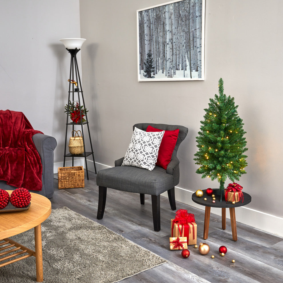 3' Slim Green Mountain Pine Artificial Christmas Tree With 50 Clear LED Lights