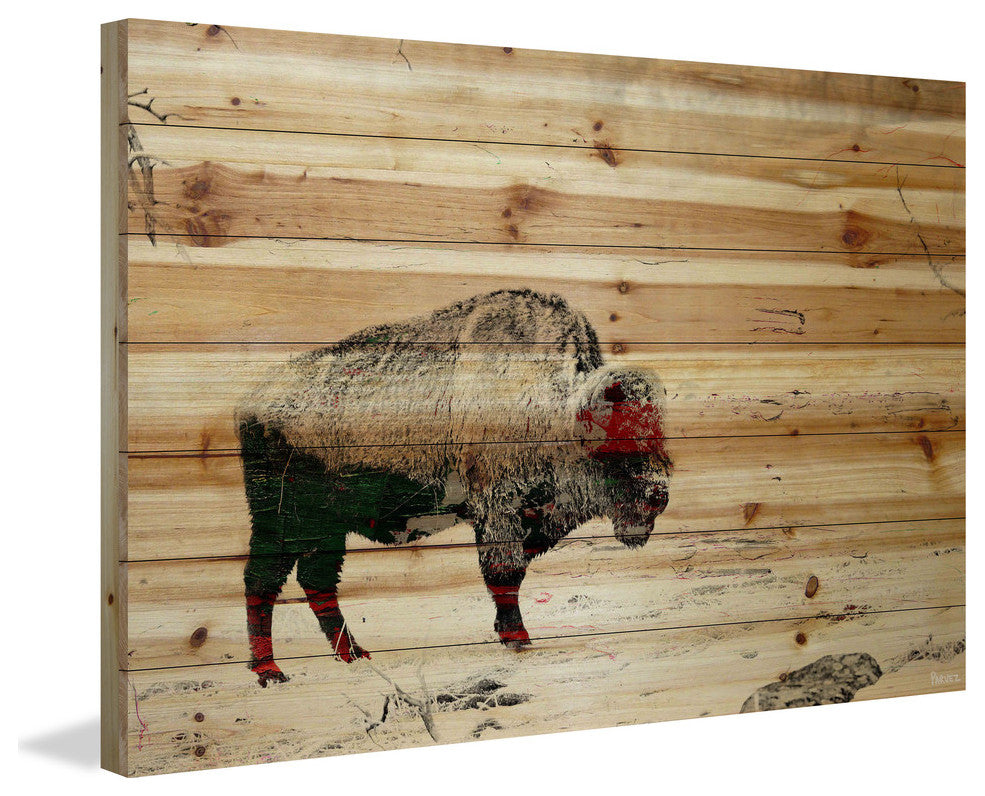 "Lost Buffalo" Painting Print on Natural Pine Wood, 60"x40"