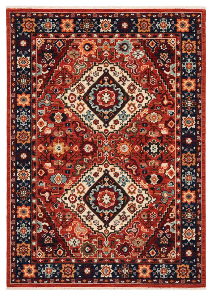 2' X 3' Red Blue Machine Woven Oriental Indoor Area Rug