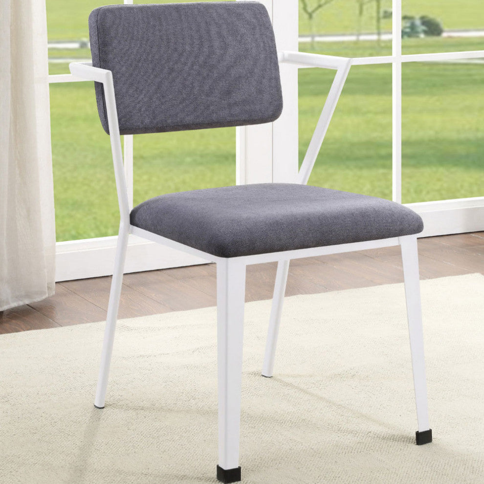 Set of 2 Gray Fabric Dining Chair, White Finish