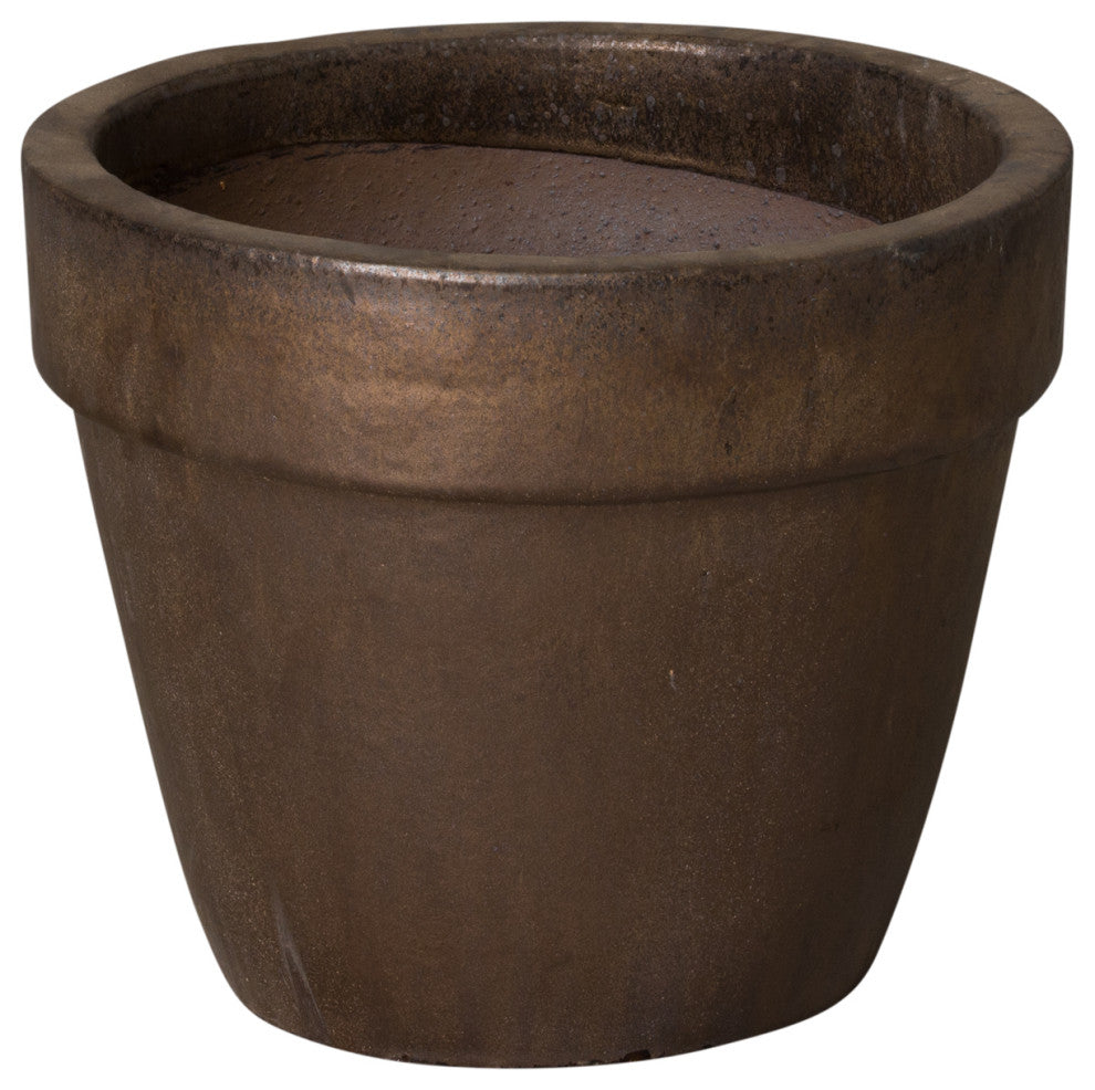 14" Dia Metallic Ceramic Round Flower Pot Planter