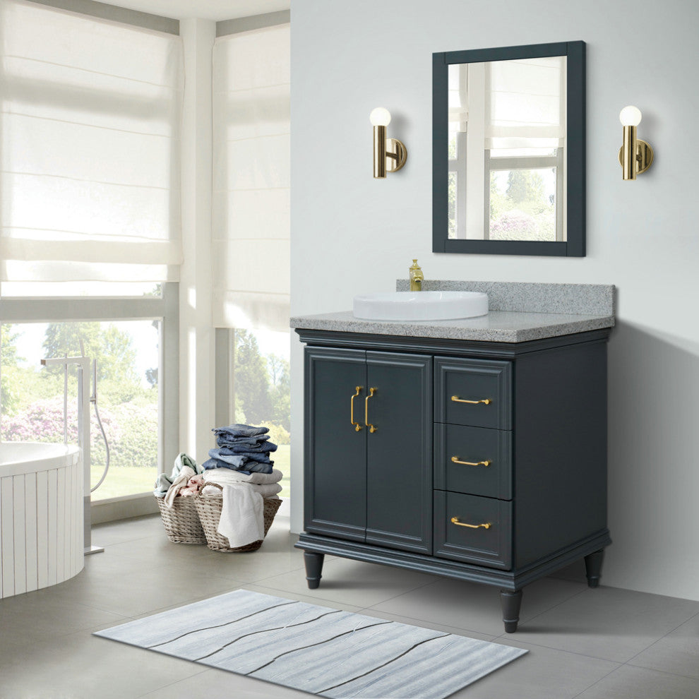 37" Single Vanity, Dark Gray Finish With Gray Granite