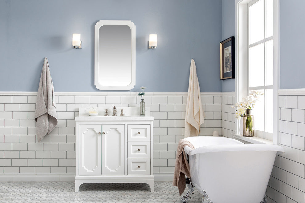 36" Wide Pure White Single Sink Quartz Carrara Bathroom Vanity