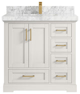 Boston 36" Center Sink Bath Vanity in Alabaster 2" Carrara Marble