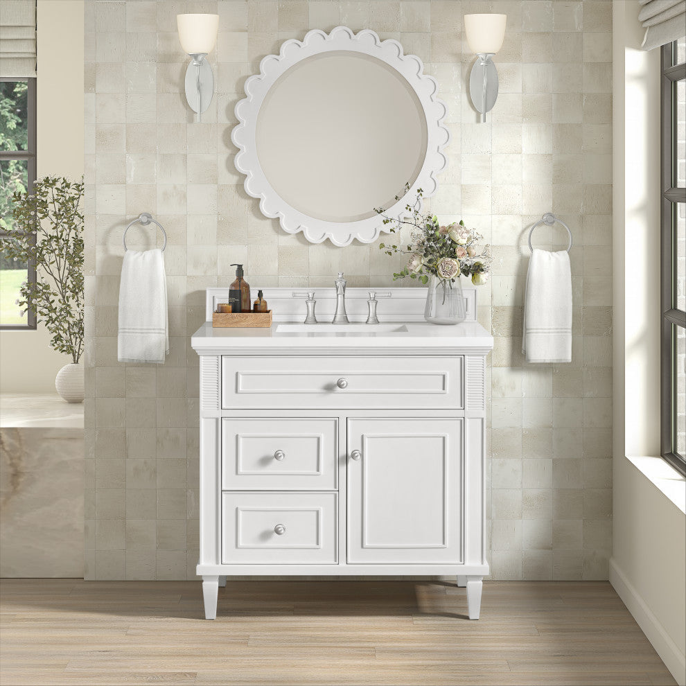 Lorelai 36" Single Vanity, Bright White, 3 CM White Zeus Top