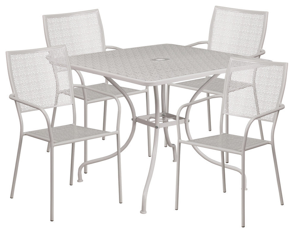 35.5'' Square Indoor-Outdoor Steel Patio Table and 4 Square Back Chairs, Gray