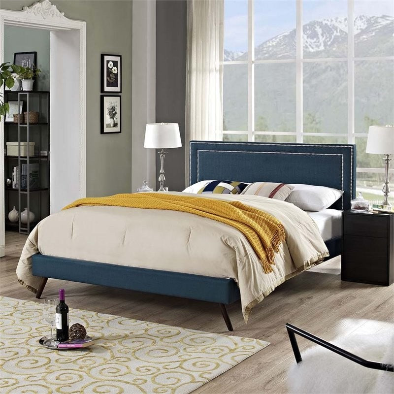 Modway Jessamine Queen Fabric Platform Bed With Round Splayed Legs, Azure