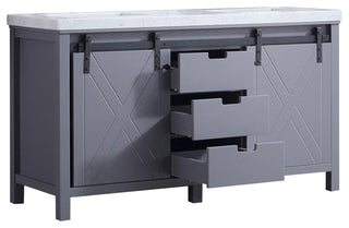 Marsyas 60" Dark Gray Double Bath Vanity Cabinet Carrara Marble Top Square Sinks