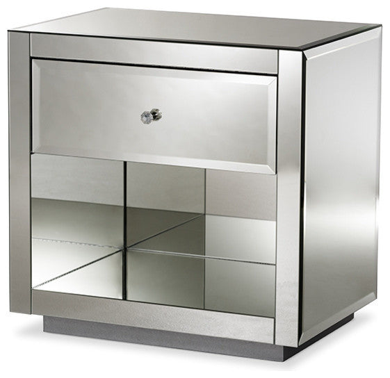 Melanie Regency Glamour Style Mirrored 1-Drawer/1-Shelf Nightstand, Set of 2