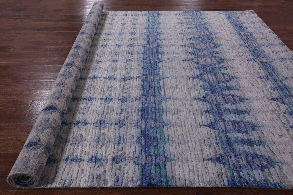 8' 8" X 12' 7" Wool and Silk Modern Hand Knotted Rug Q9040