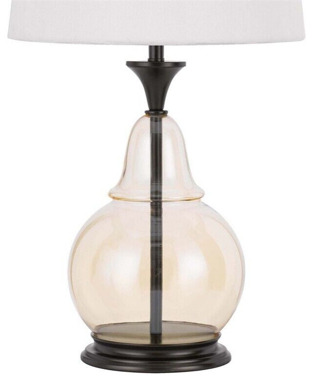 Benzara BM241836 Table Lamp With Metal and Glass Jar Base, White and Bronze