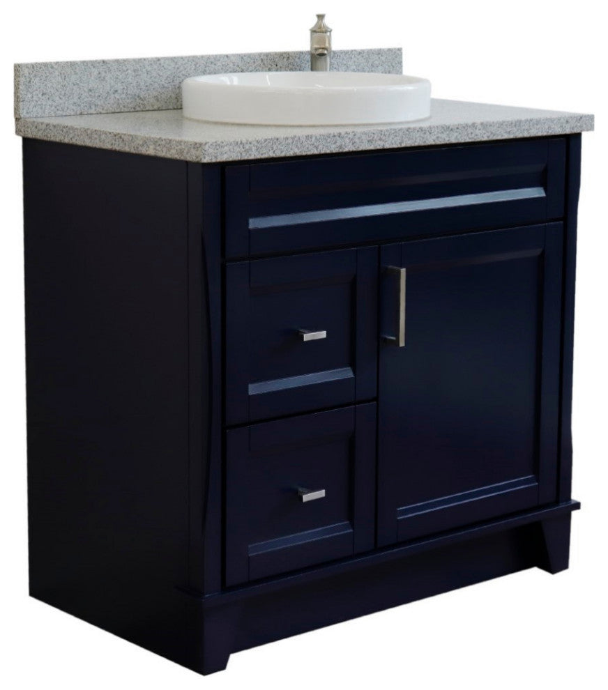 37" Single Sink Vanity, Blue Finish With Gray Granite