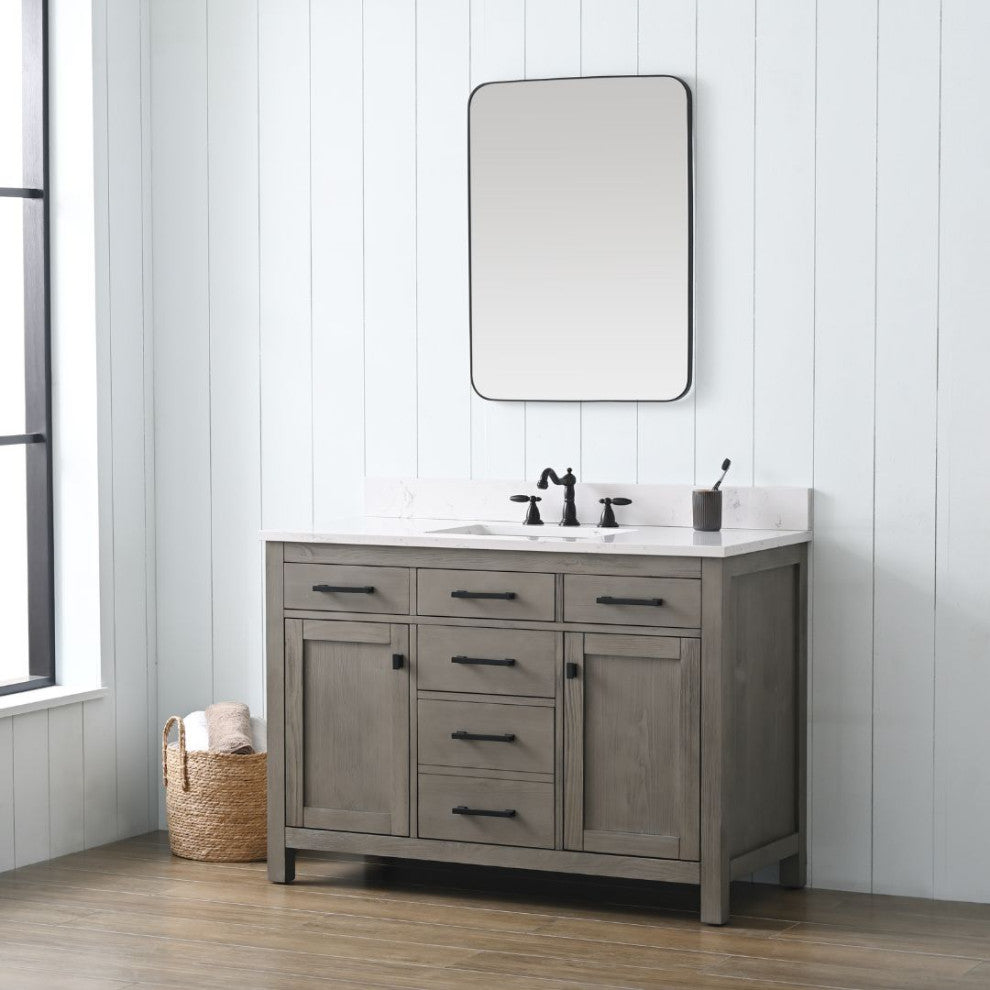 Jasper 48" Bathroom Vanity, Textured Gray, Ariston White Engineered Stone Top