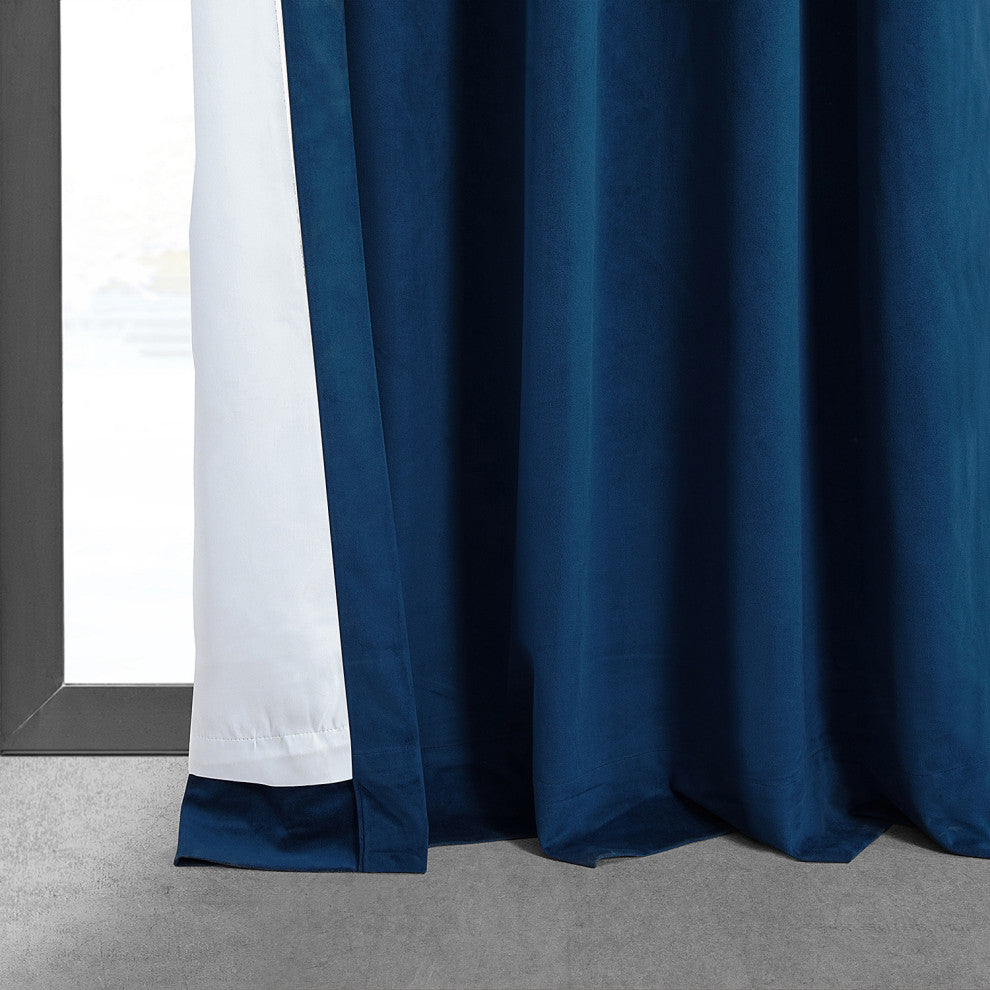 Signature Blackout Velvet Curtain Single Panel, Union Blue, 50"x84"