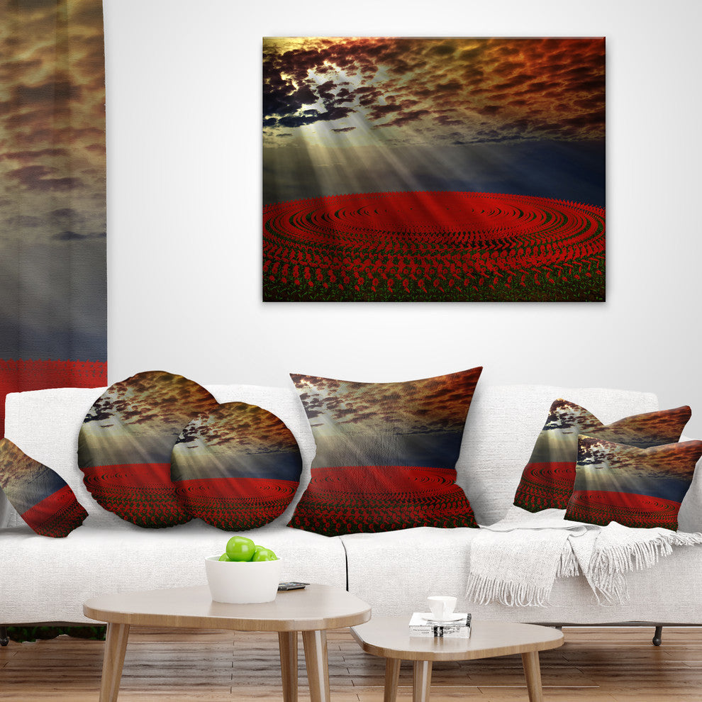 Beautiful Circled Flower Fields Floral Throw Pillow, 16"x16"