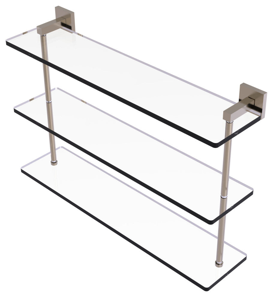Montero 22" Triple Tiered Glass Shelf, Antique Pewter